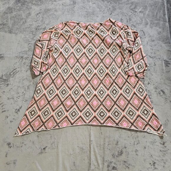 Fresh Produce Top Shirt Womens XL Pink Brown Short Sleeve Flowy A Line Casual - Picture 8 of 9